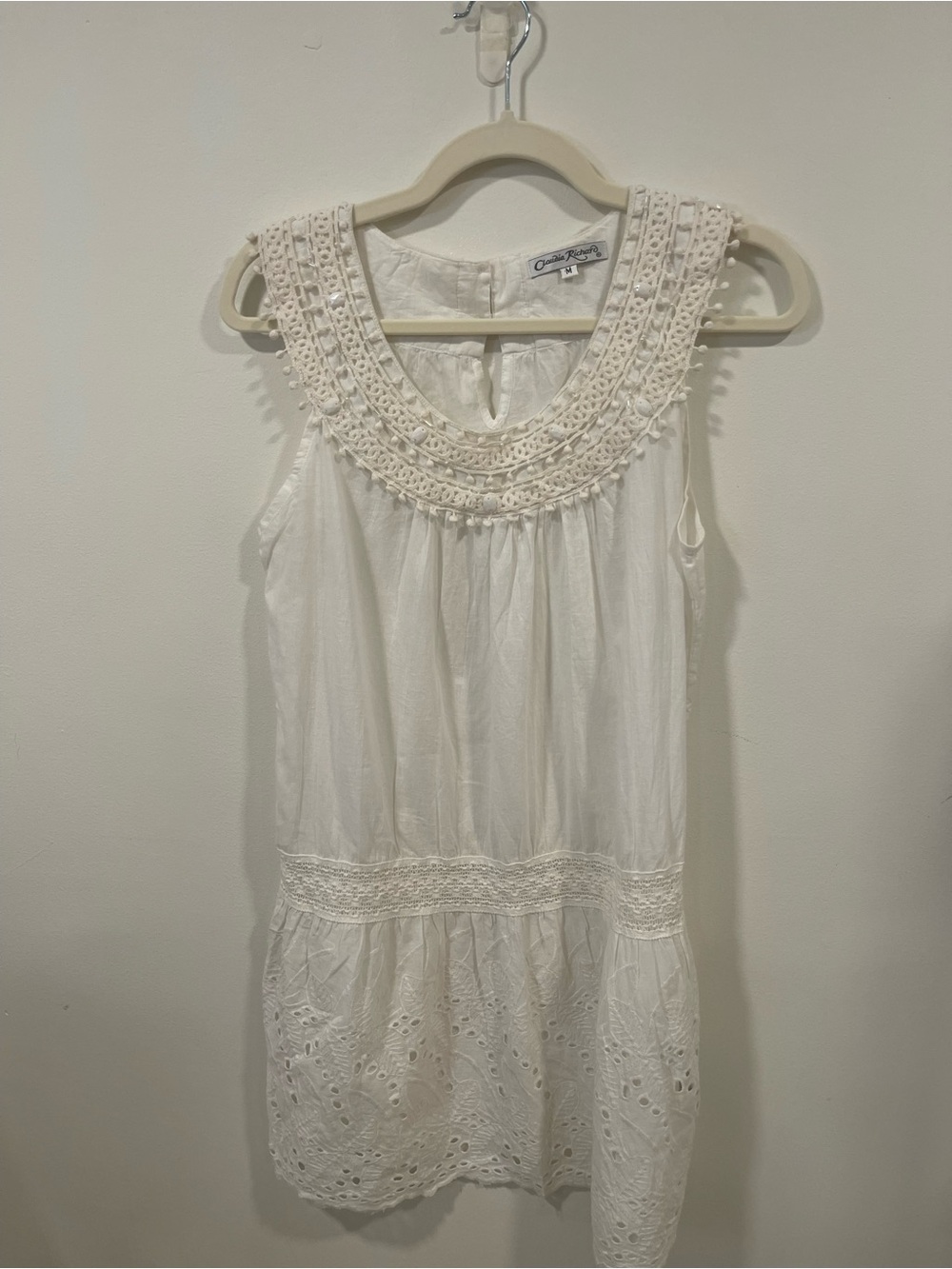 Claudia Richard White Crochet Yoke Mini Dress